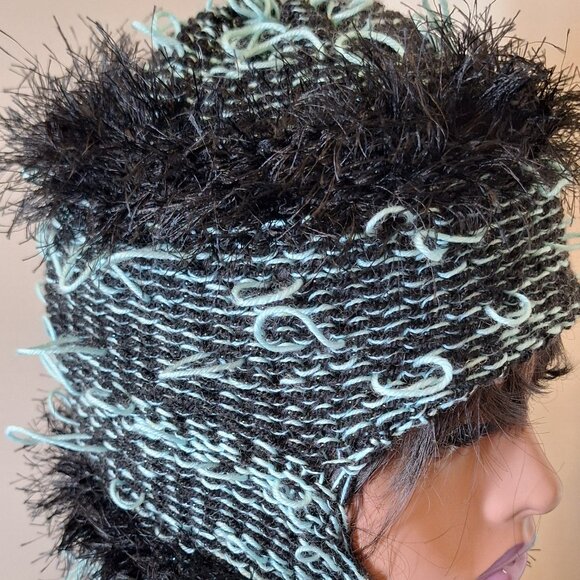 Fiber Riot 03 — Black & Mint Green Textured Knit Balaclava - Picture 3 of 5